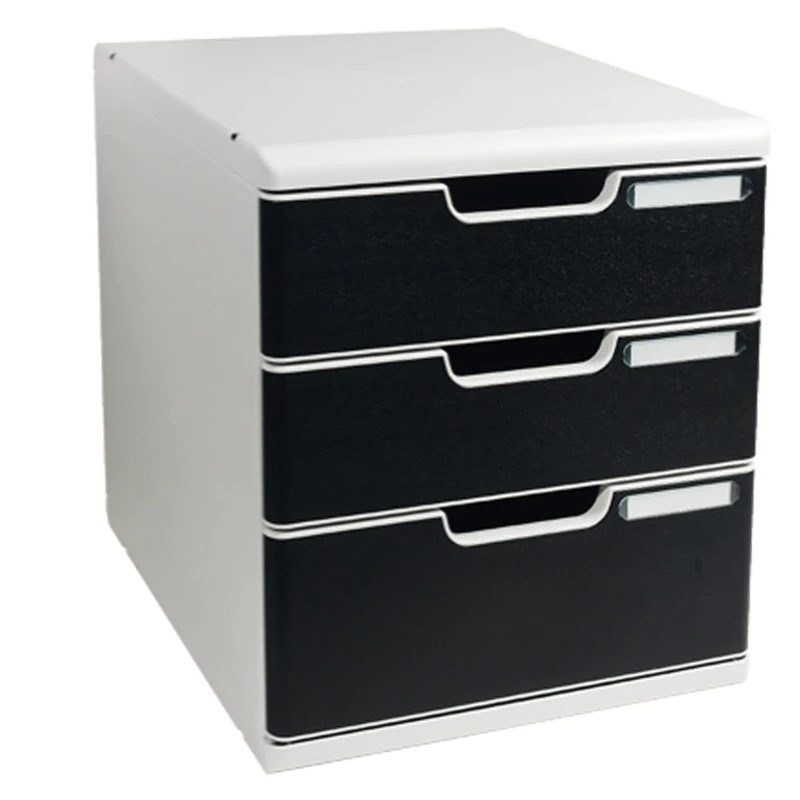 Exacompta - Ref 325014D - Modulo A4 Office - 350 x 288 x 320mm in Size, 3 Closed Drawers (110 + 82mm Height), Smooth Opening with Stop, Label Holders - Light Grey/Black