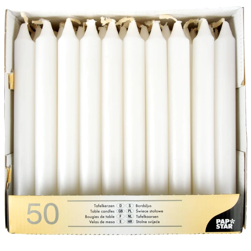 Papstar 13800 Taper Candle 50 Pieces 21 mm White