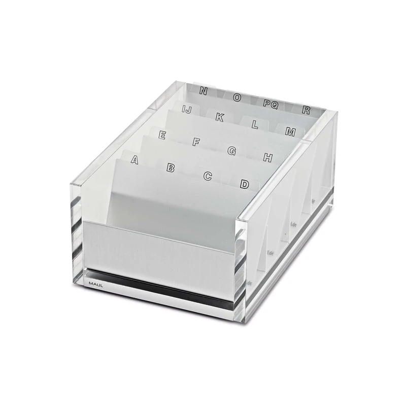 Maul 1966305 122 x 75 x 170 mm Acrylic Aluminium "Maulacro" Business Card Box with 300 Cards - Clear