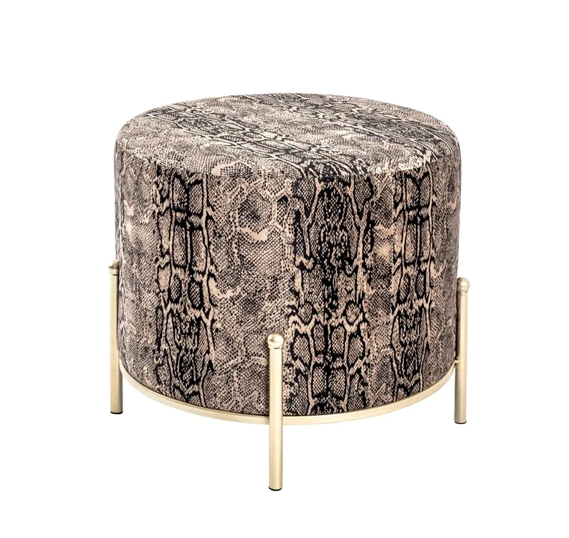 HAKU Möbel Stool Gold, Motif, Mdf, Metal, Fabric - Size: H 40 cm X Ø 48 cm, Style: Art Deco