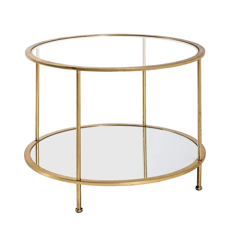 HAKU Möbel End Table Gold, Metal, Tempered Glass, Mirror - Size: H 45 cm X Ø 60 cm, Style: Art Deco