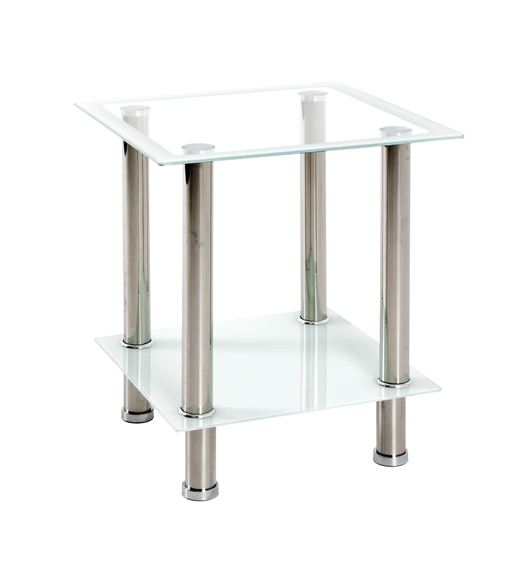 HAKU Möbel End Table Stainless Steel, White, Stainless Steel, Tempered Glass - Size: W 40 cm X H 46 cm X D 40 cm, Style: Modern