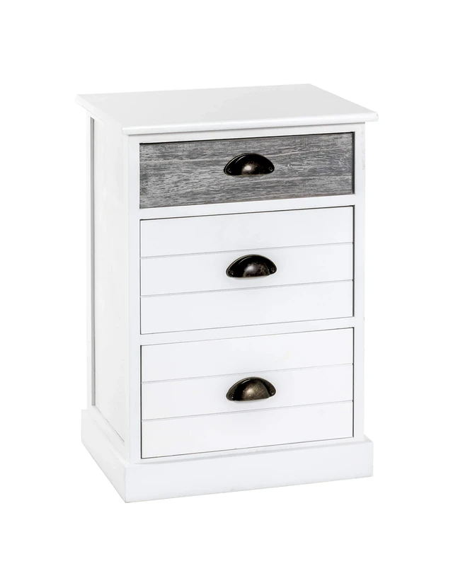 HAKU Möbel Commode Grey, White, Solid Wood, Metal - Size: W 41 cm X H 60 cm X D 31 cm, Style: Coastal Furniture