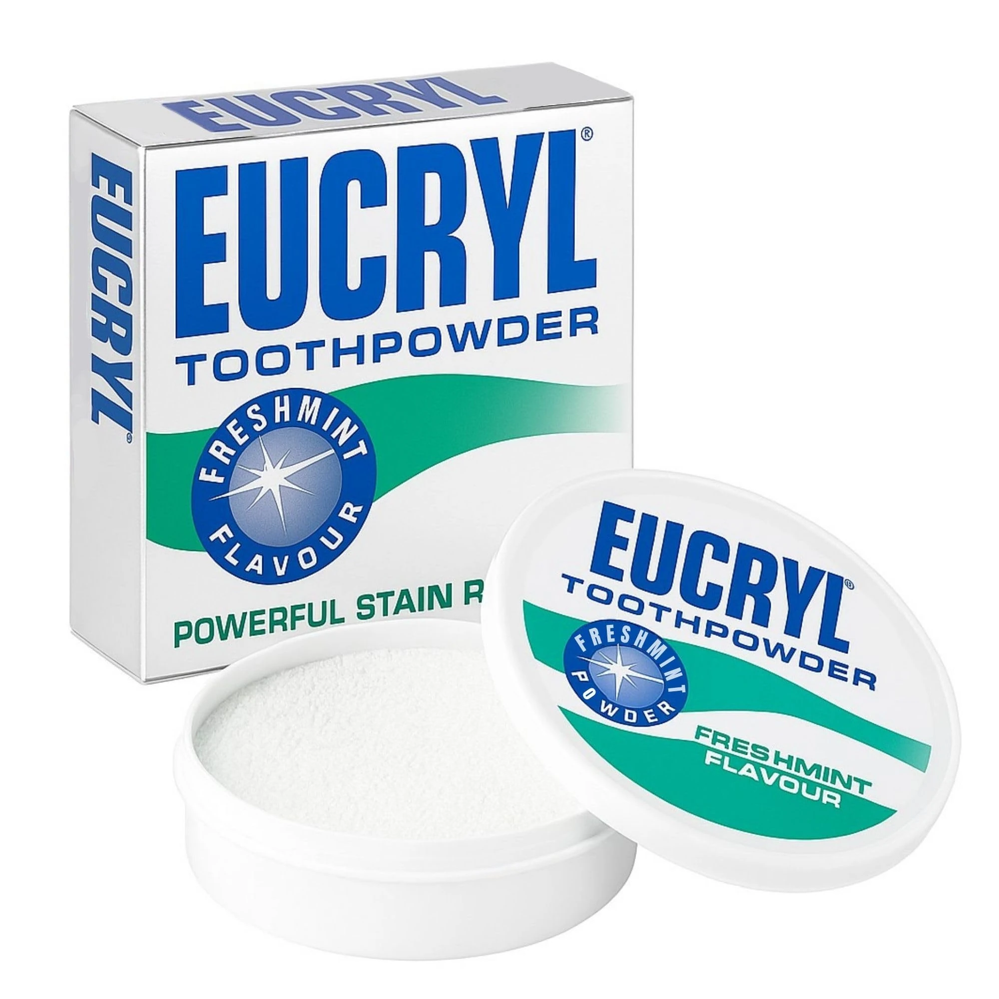 Eucryl Freshmint Toothpowder, Tooth Whitening Powder, Powerful Stain Remover, For Tobacco, Tea, Coffee & Wine Stains, Unique Polishing Action, 1 x 50g