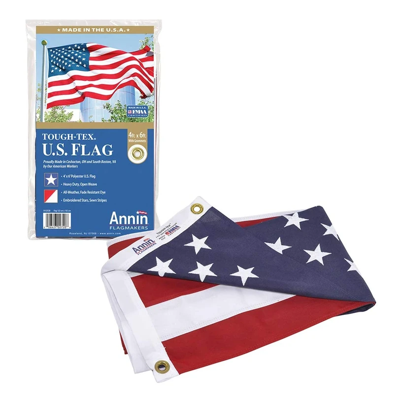 Annin Flagmakers 2720 American Tough-Tex Polyester Flag, 4x6 ft, 100% Made in USA with Sewn Stripes, Embroidered Stars and Brass Grommets