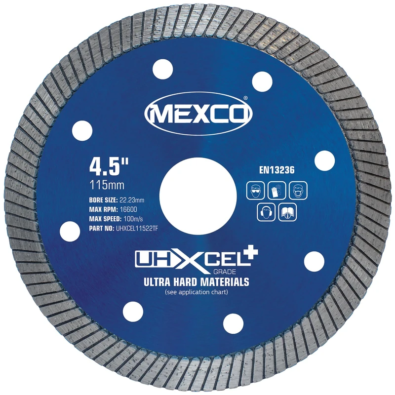 Mexco UHX Ultra Hard Plus Diamond Blade, High-Performance, Precision Cutting Disc for Granite, Porcelain, Marble - 115mm, 10mm Segment Height