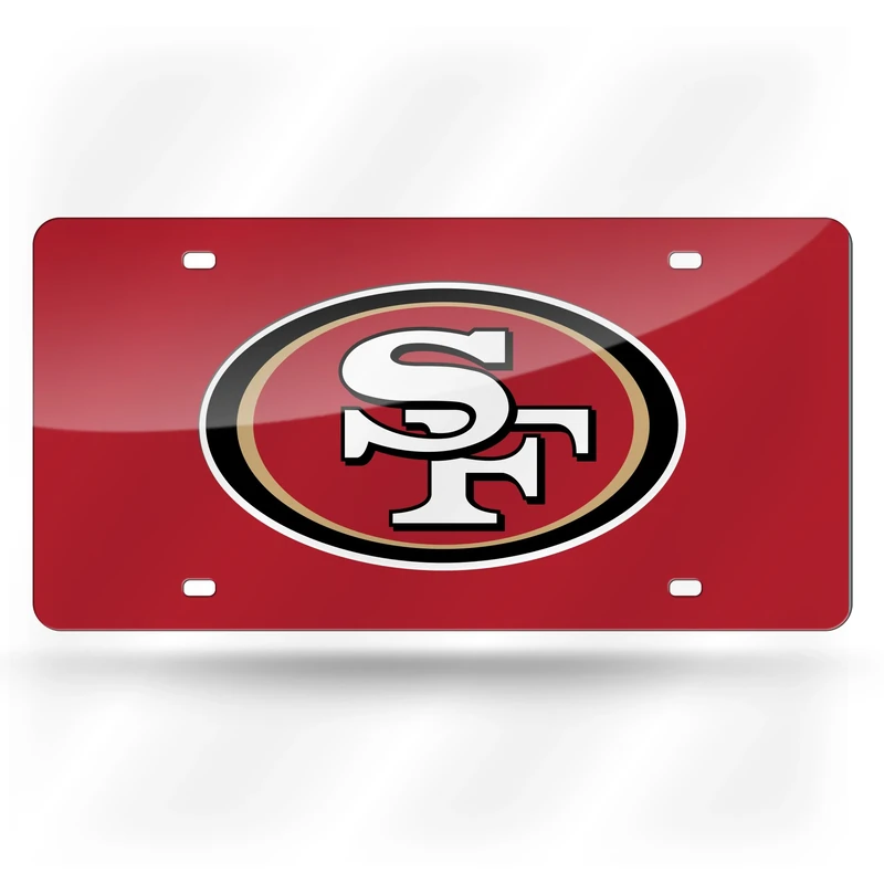NFL San Francisco 49ers - Red Laser Inlaid Metal License Plate Tag - Image 1