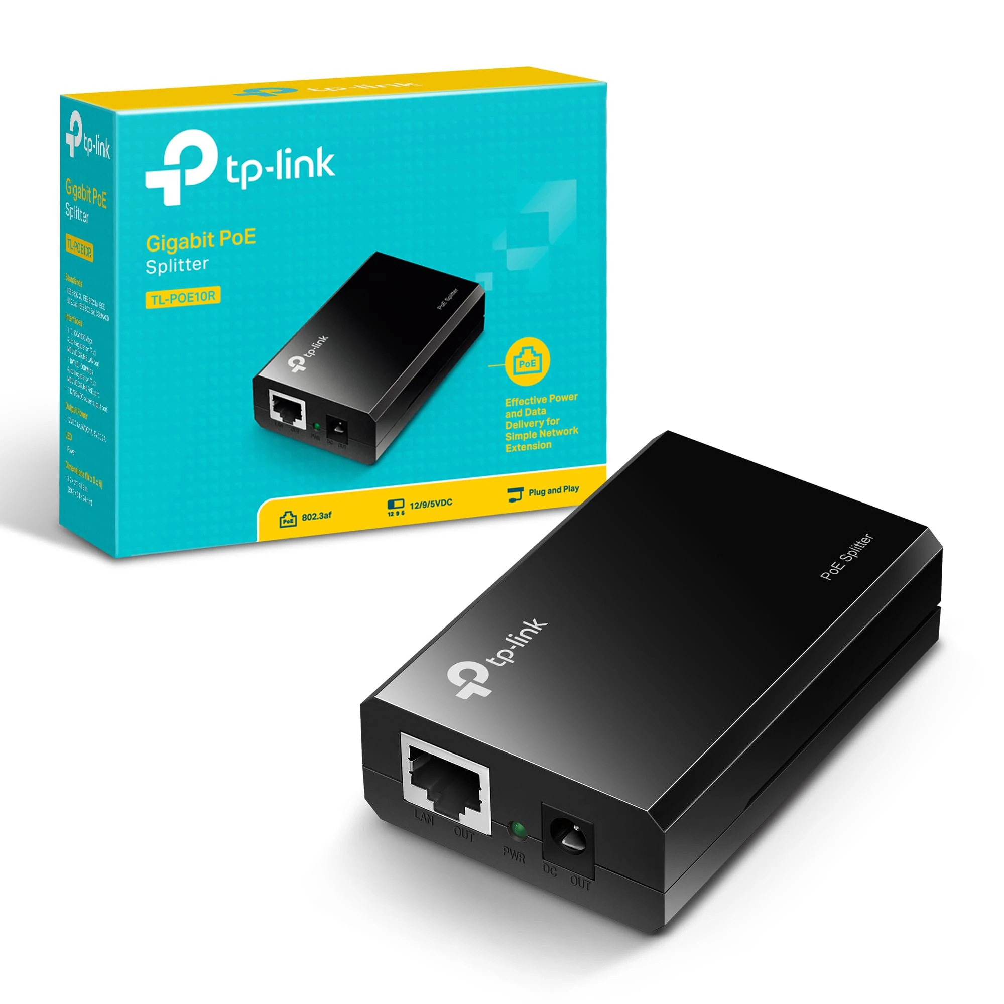 TP-Link PoE10r Gigabite PoE Splitter, only compatible with IEEE 802.3af devices, not compatible with 802.3at