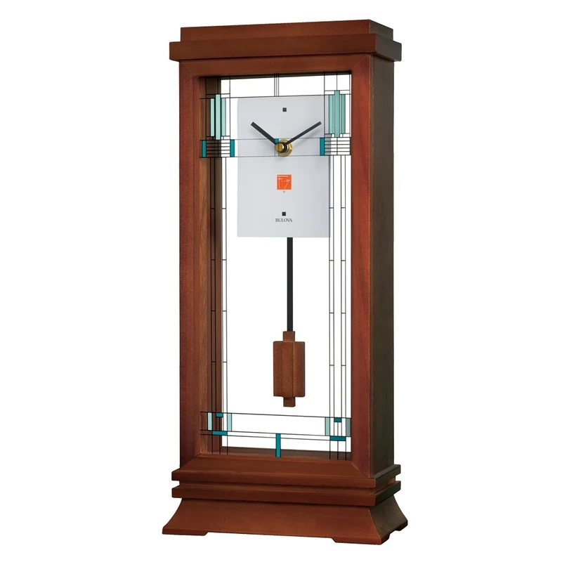 Bulova B1839 Willits Frank Lloyd Wright Mantel Clock, Wood, Walnut Finish, 14"