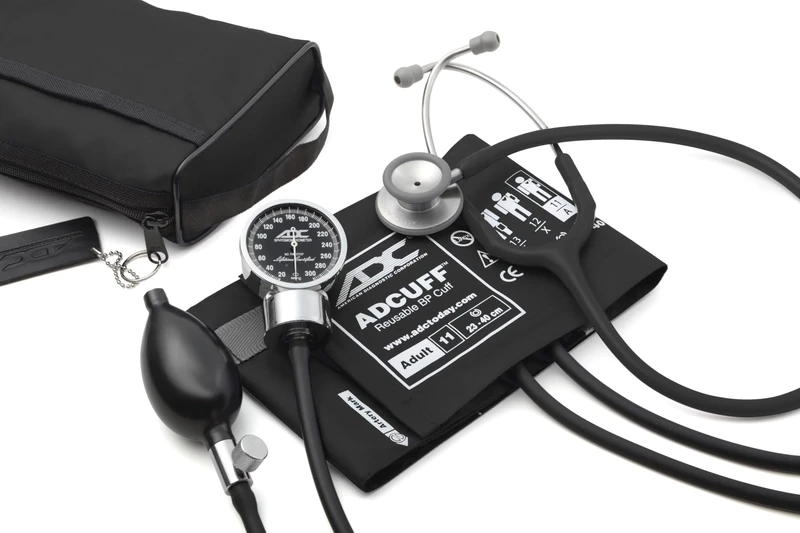 ADC Pro's Combo III Professional Adult Pocket Aneroid/Clinician Scope Set with Diagnostix 778 Blood Pressure Sphygmomanometer, Adscope 603 Stethoscope, and Matching Nylon Carrying Case, Black