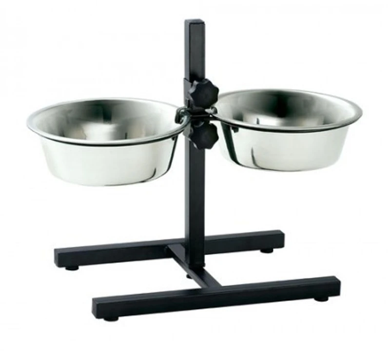 HUNTER Basic Dog Bar with 2 Feeding Bowls, 2.7 Litre, Medium, Silver - Image 1