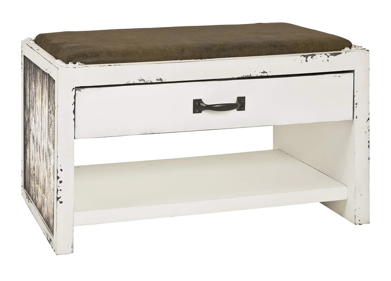 HAKU Möbel Shoe-Bench Motif, Vintage, Mdf, Fabric - Size: W 72 cm X H 43 cm X D 40 cm, Style: Industrial