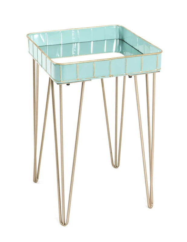 HAKU Möbel End Table Gold, Turquoise, Metal, Mirror - Size: W 35 cm X H 56 cm X D 35 cm, Style: Art Deco
