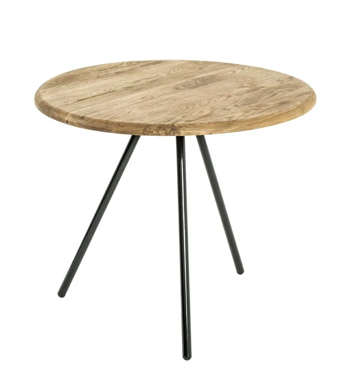 HAKU Möbel End Table Oak, Black, Solid Wood, Metal - Size: H 43 cm X Ø 50 cm, Style: Traditional