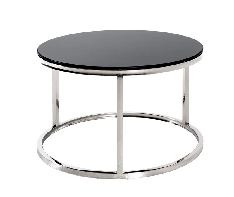 HAKU Möbel End Table Stainless Steel, Black, Stainless Steel, Tempered Glass 8 mm - Size: H 36 cm X Ø 60 cm, Style: Art Deco