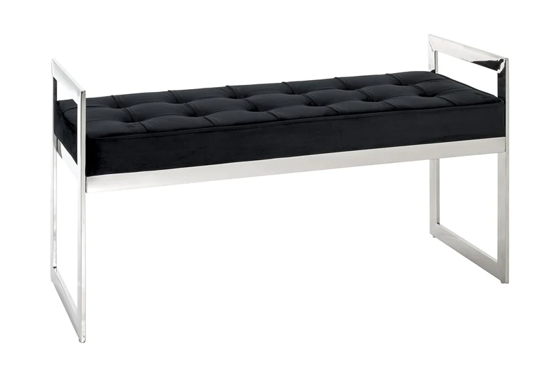 HAKU Möbel Bench Stainless Steel, Black, Stainless Steel, Velvet Fabric - Size: W 100 cm X H 57 cm X D 40 cm, Style: Art Deco