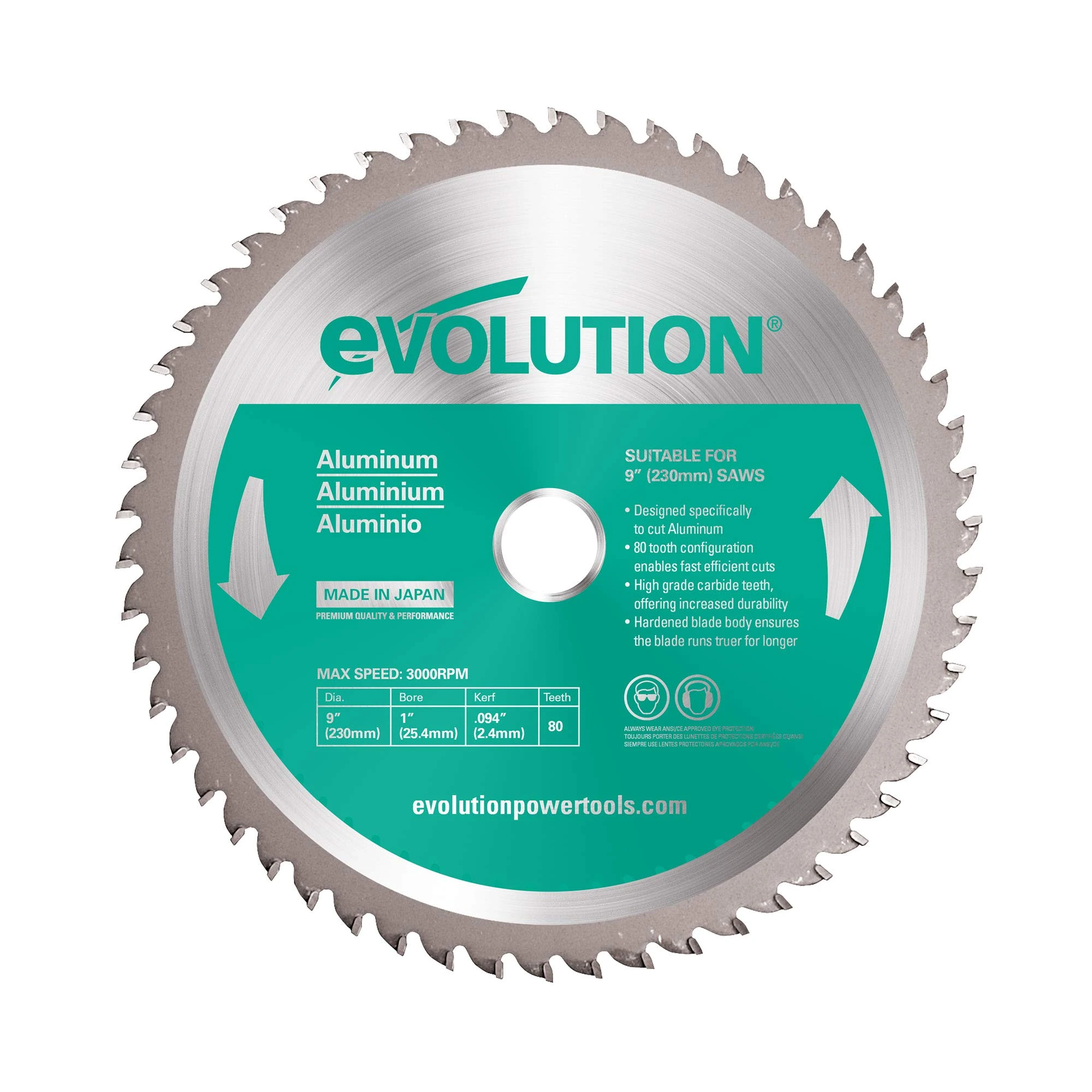 Evolution Power Tools A230TCT-80CS Aluminium Metal Cutting TCT Circular / Chop Saw Blade, Cold Metal Cutting, 2.4mm Kerf for Thinner, Accurate, Efficient Cutting, 80 Teeth, 230mm Diameter, 25.4mm Bore