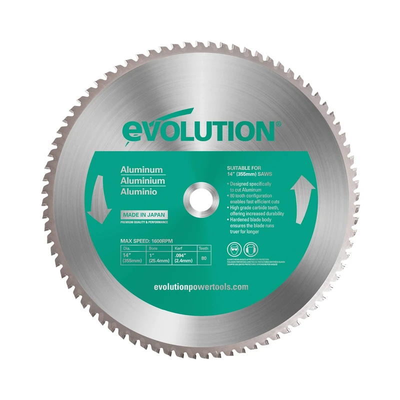 Evolution Power Tools 14BLADEAL Power Tools Aluminium Carbide-Tipped Blade, 355 mm
