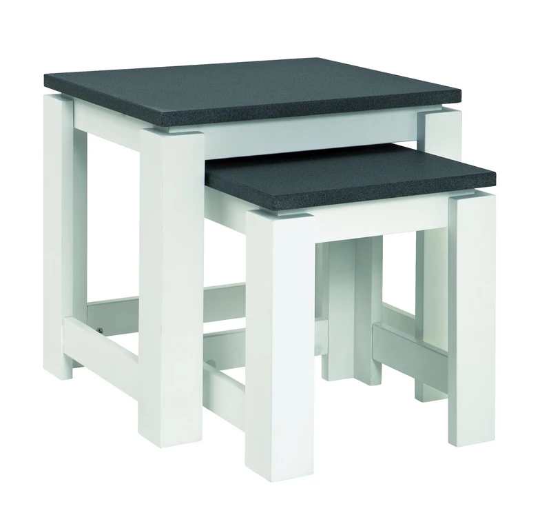 HAKU Möbel Side table set of 2, MDF, granite-look white, W 33 x D 30 x H 35 cm/W 46 x D 35 x H 43 cm