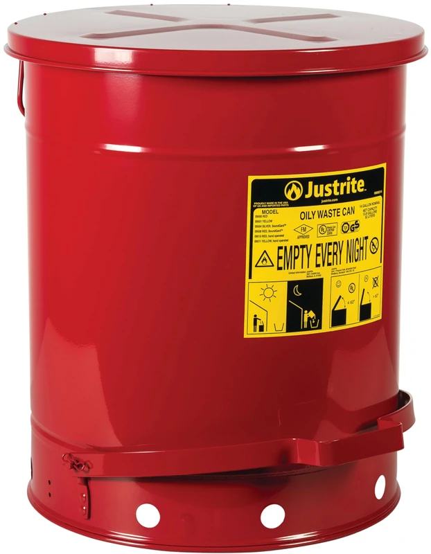 Justrite 09500 Red Galvanized Steel Oily Waste Safety Can