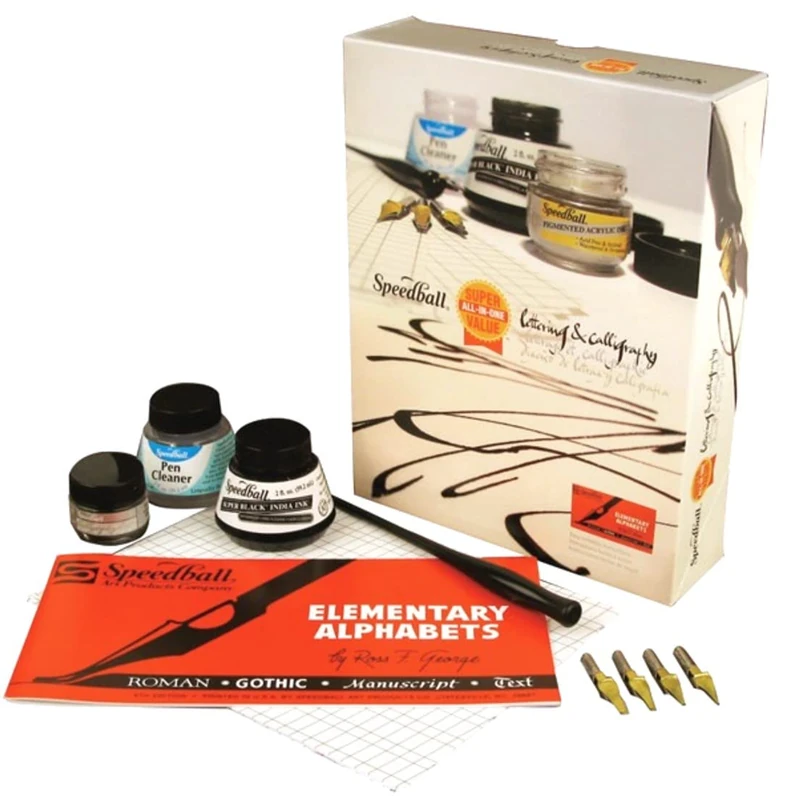 Speedball Super Value Lettering & Calligraphy Kit, Standard Pen Holder, 4 Pen Nibs, Super Black India Ink, Calligraphy Paper, Writing, Lettering, Art, Craft, Artists, Hobbyists, Enthusiasts - Image 1