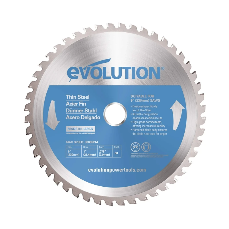 Evolution Power Tools 230BLADETS Thin Steel Cutting Blade, 9-Inch x 68-Tooth, Blue