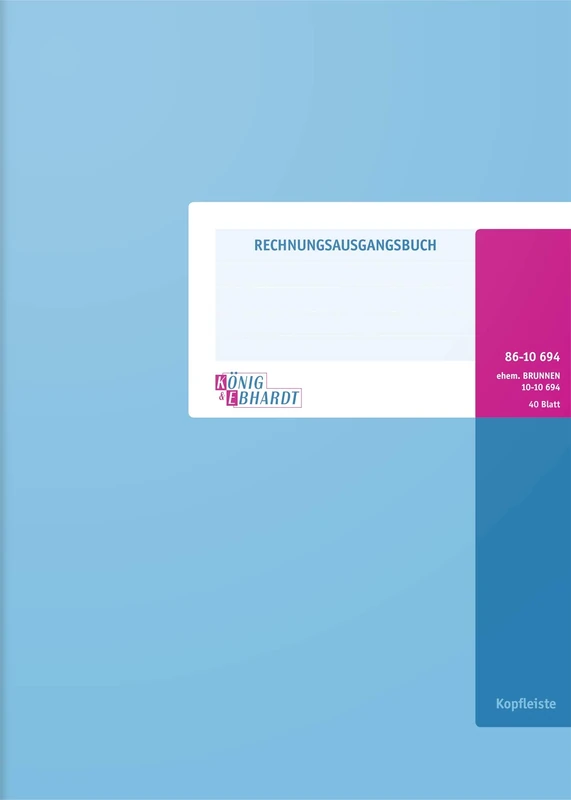 König & Ebhardt Outgoing Invoices Ledger, Double Sided, A4, 210 x 257, 40 Pages, Light Blue/Magenta