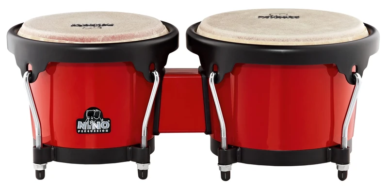 Nino Percussion Molded Bongo Plus - Musical Instrument for Children from 5 Years - 2 Hand Drums - ABS Plastic, Red (NINO17R-BK)