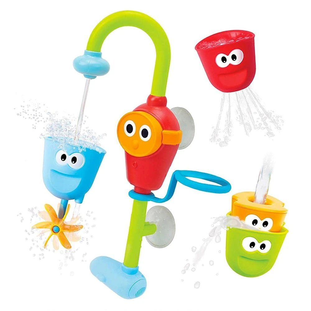 Yookidoo Toddler Bath Toy - Flow N Fill Spout - Three Stackable Play Cups and Water Spray Spout For Kids Bathtime Fun