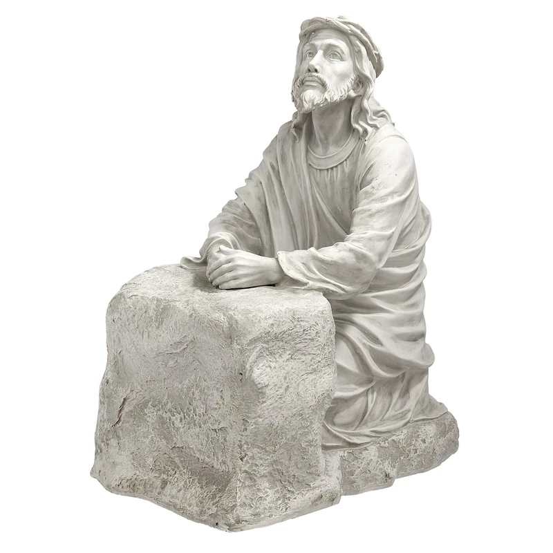 Design Toscano KY1342 Jesus in the Garden of Gethsemane Religious Garden Statue, Polyresin, Antique Stone, Off White, 45.5x30.5x59.5 cm
