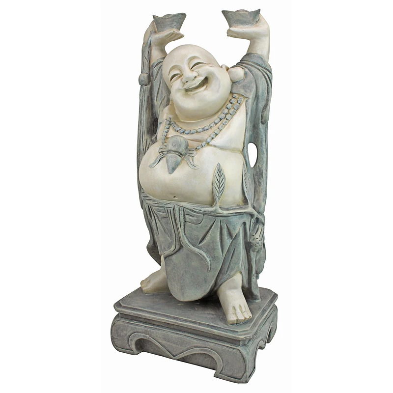 Design Toscano KY356 Jolly Hotei Laughing Buddha Asian Decor Garden Statue, 63.5 cm, Polyresin, Two Tone Stone, Grey