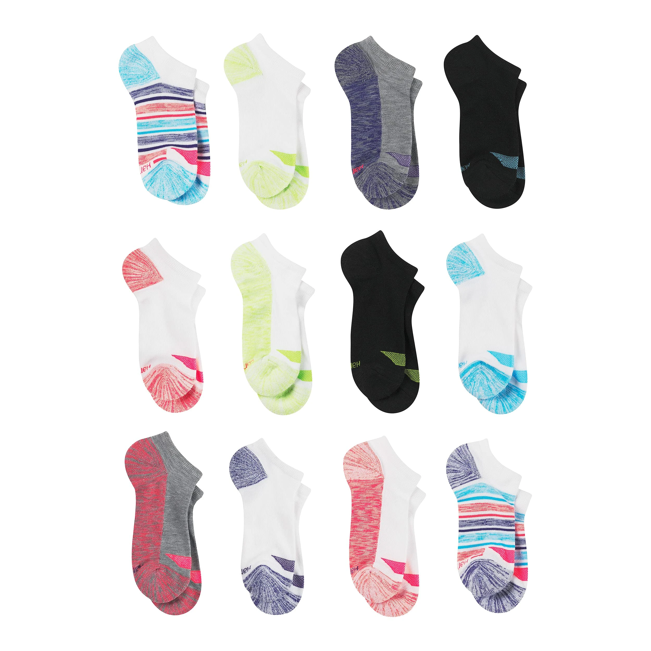 Hanes Girls Cool Comfort Ankle, 12-Pair Pack Fashion Liner Socks Casual, Show-Assorted, L (Pack of 12)