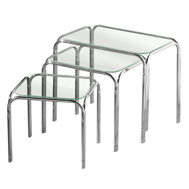 Premier Housewares Nest of Tables with Glass Top and Chrome Legs, Set of 3, 39 x 46 x 30 cm