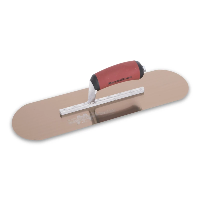 MARSHALLTOWN SP16GSD Golden Stainless Steel Pool Trowel – 16" x 4.5" Flexible Blade, DuraSoft® Handle, Lightweight Xtralite® Mounting with 8 Rivets, Smooth Radius Concrete Finishing - Image 1
