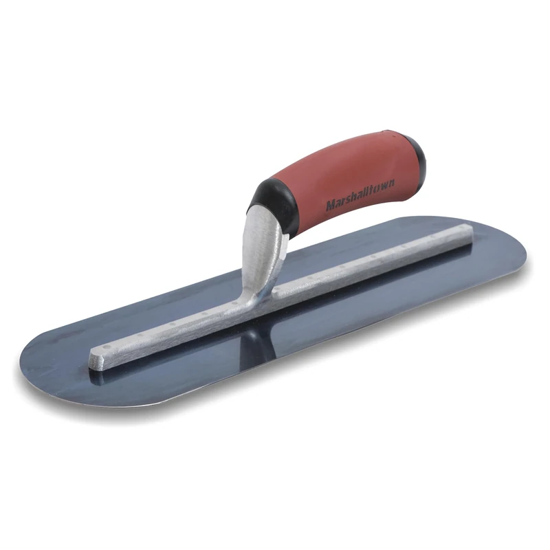 Marshalltown Smoothing Trowel, Fully Rounded with Curved Durasoft Handle, Blue Steel, Plastering Tool, Dimensions: 406 x 102 mm