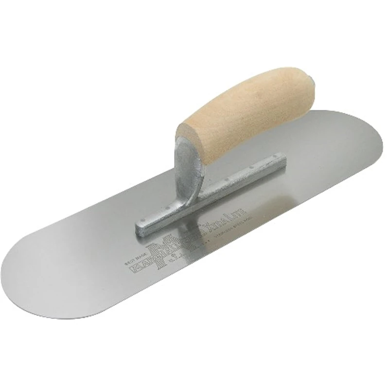 MARSHALLTOWN The Premier Line SP14SS 14-Inch by 4-Inch Bright Stainless Steel Pool Trowel with Curved Wood Handle - Image 1