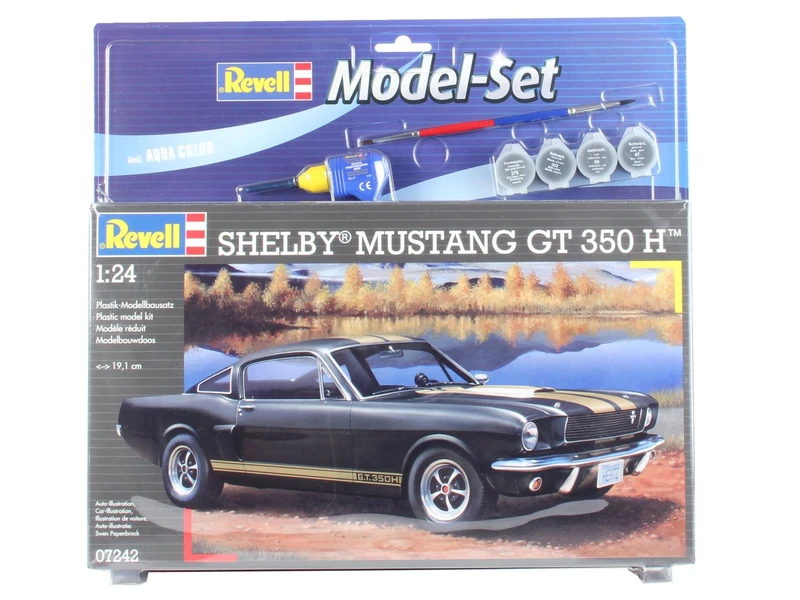 Revell Model Set 67242 Shelby Mustang GT 350 1:24 Scale Unbuilt/Unpainted Plastic Model Kit with Contacta Professional Glue, Paintbrush & Selected Aqua Color Paints