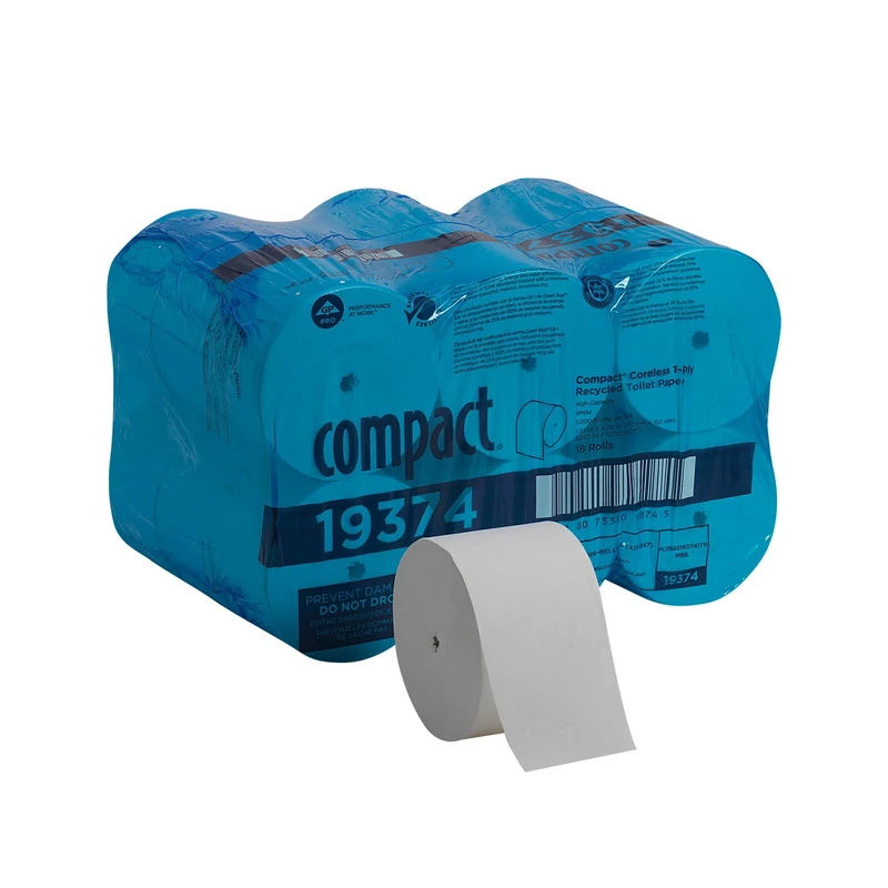 Compact Coreless 1-Ply Recycled Toilet Paper by GP PRO (Georgia-Pacific), 19374, 3000 Sheets Per Roll, 18 Rolls Per Case