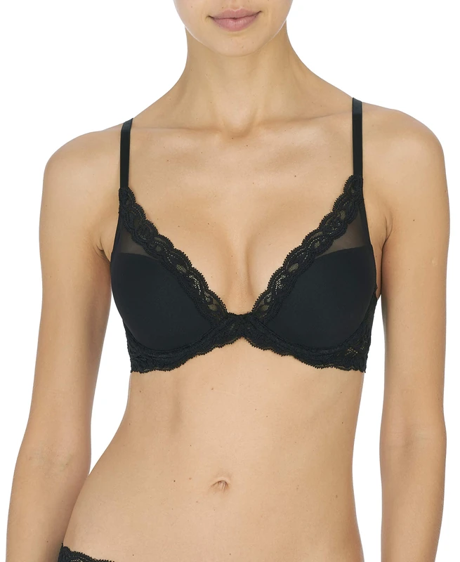 Natori Women's Feathers Contour Plunge Bra,Black,34B