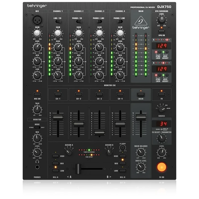 Behringer PRO MIXER DJX750 Professional 5-Channel DJ Mixer with Advanced Digital Effects and BPM Counter