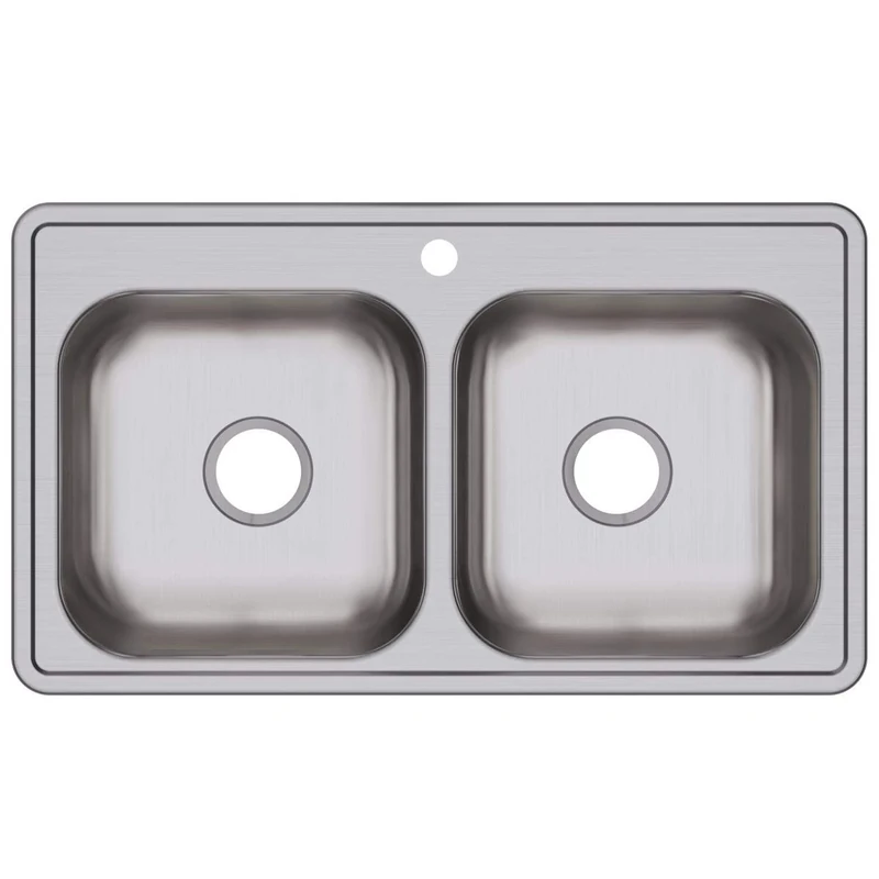Elkay D233191 22 Gauge Stainless Steel 33" x 19" x 6.4375" Double Bowl Top Mount Kitchen Sink, 1 Hole, 33 x 19 x 6.4375