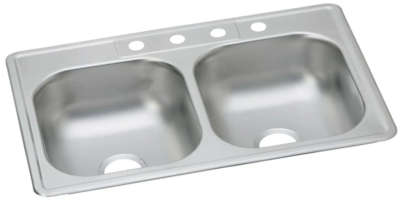 Elkay DD233223 22 Gauge Stainless Steel 33" x 22" x 7.0625" Double Bowl Top Mount Kitchen Sink 3 Faucet Holes, 33 x 22 x 7.0625 - Image 1