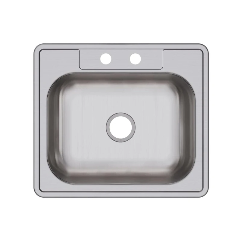 Elkay D125222 22 Gauge Stainless Steel 25" x 22" x 6.5625" Single Bowl Top Mount Kitchen Sink, 2 Hole, 25 x 22 x 6.5625