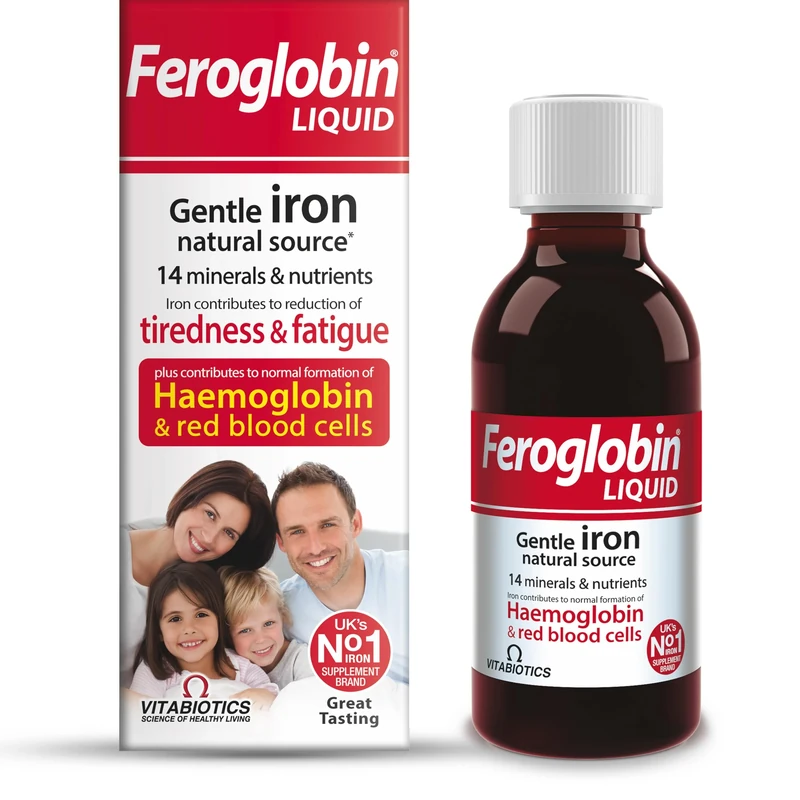 Feroglobin Vitabiotics Gentle Iron and Nutrient Liquid, Reduce Tiredness & Fatigue Maintain Health, 200 ml