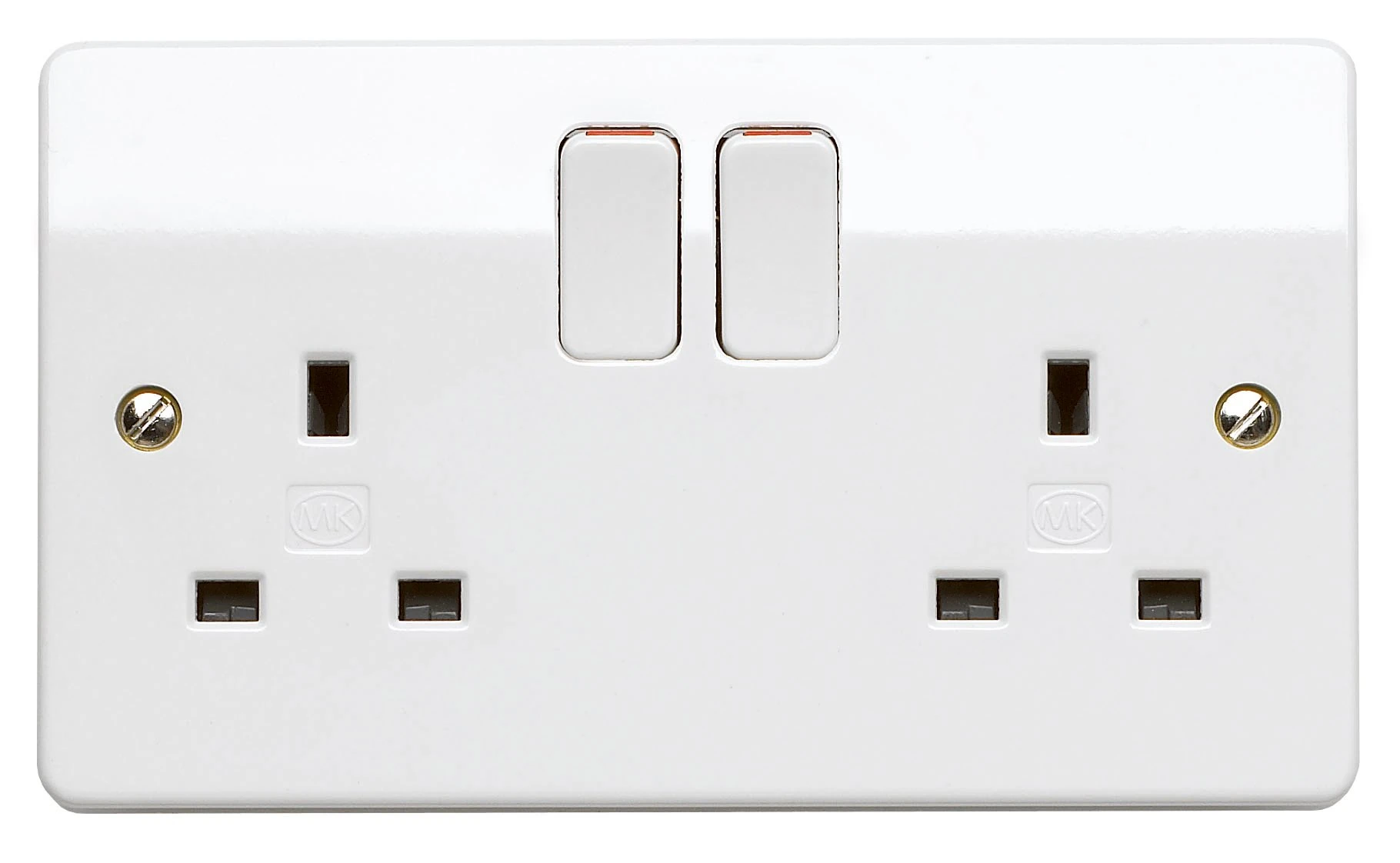 MK Logic Plus Double Socket (K2747 WHI DP) 13A 2 Gang, in white, with inherent antimicrobial properties.