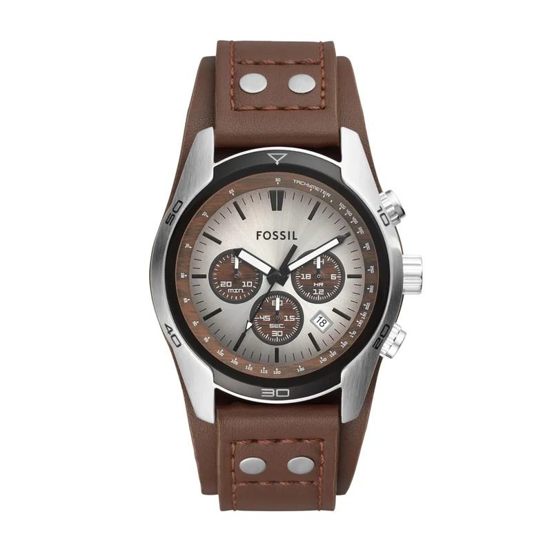 Fossil Watch for Men Coachman, Quartz Chronograph Movement, 45 mm Silver Stainless Steel Case with a Genuine Leather Strap, CH2565 - Image 1
