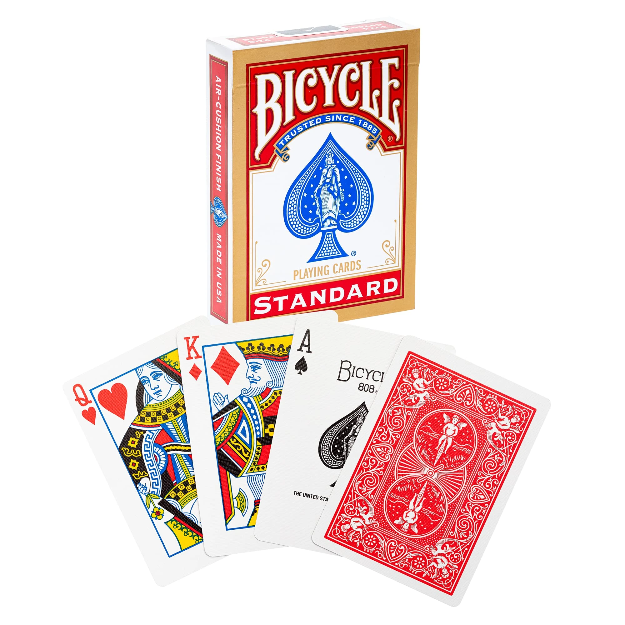 Bicycle® Gold Standard Playing Cards - 1 Deck of Cards, (Colour Will Vary Red or Blue), Air Cushion Finish, Iconic International Rider Back Design, Standard Index