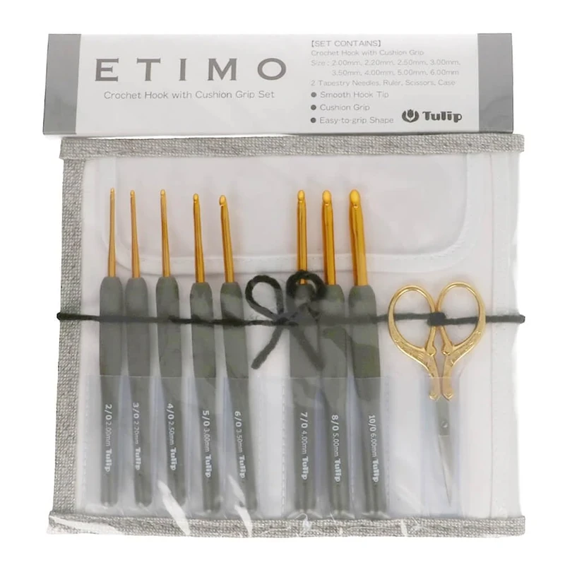 Tulip Etimo Premium Gold Crochet Hook with Grey Ergonomic Handle and Gold‑Tone Tip, 1 Piece