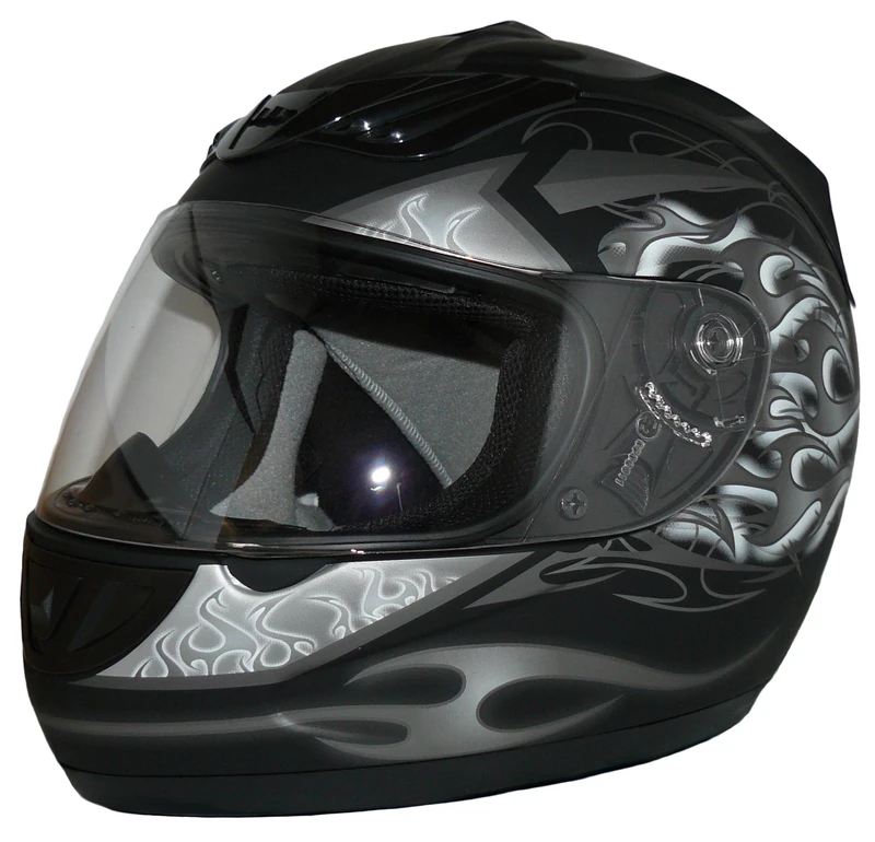 protectWEAR Motorcycle helmet matt black/grey flames H-510-GR Size M