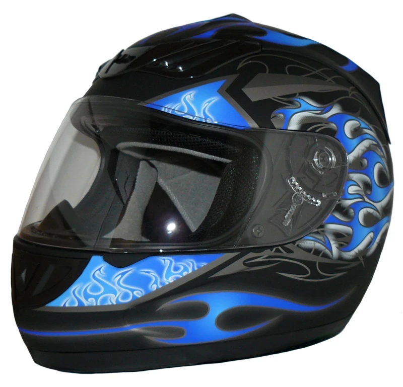protectWEAR Motorcycle helmet matt black/blue flames H-510-BL Size L